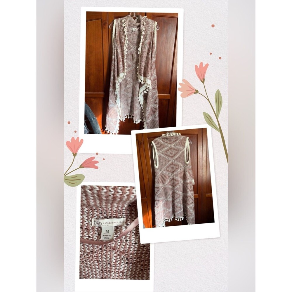 Cato Pink and Cream Knit Vest with Fringe #1480